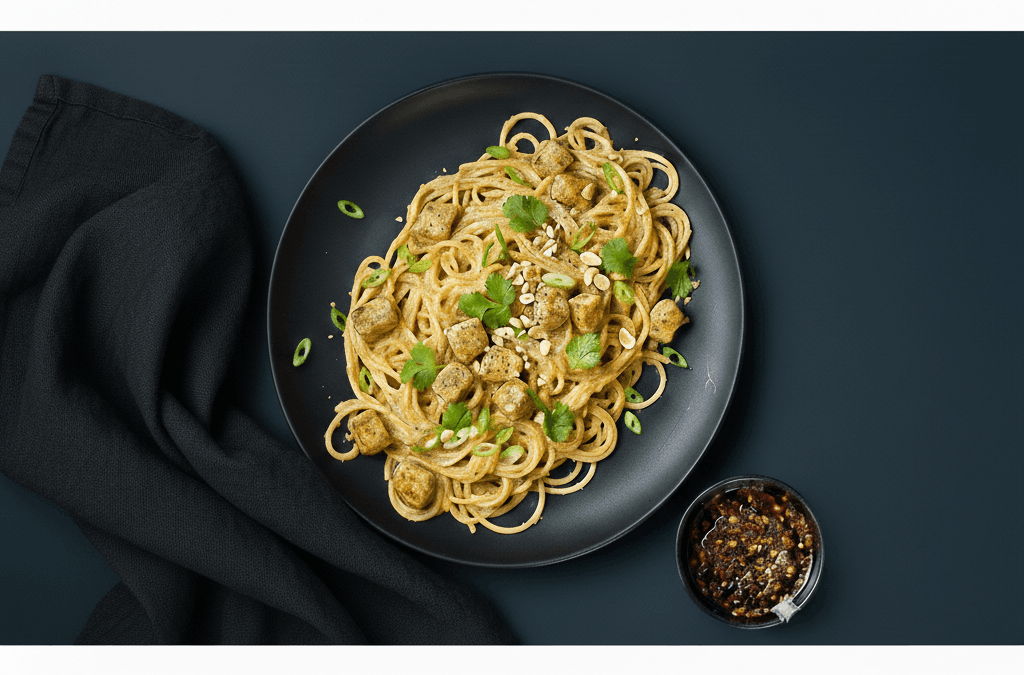 Saté-Pasta mit Huhn