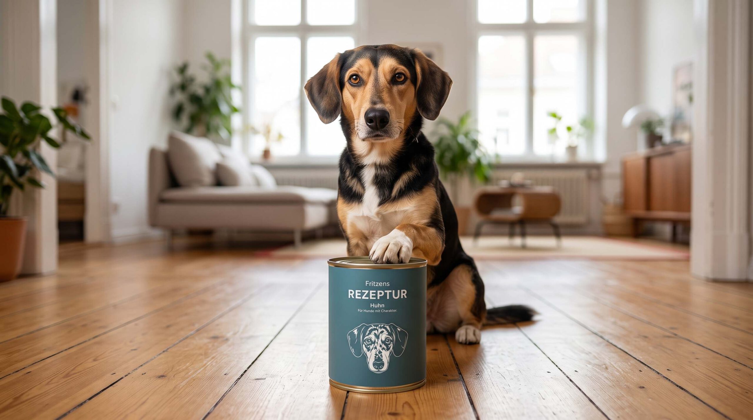 KI-generiertes Bild von Fritz mit einer Futterdose